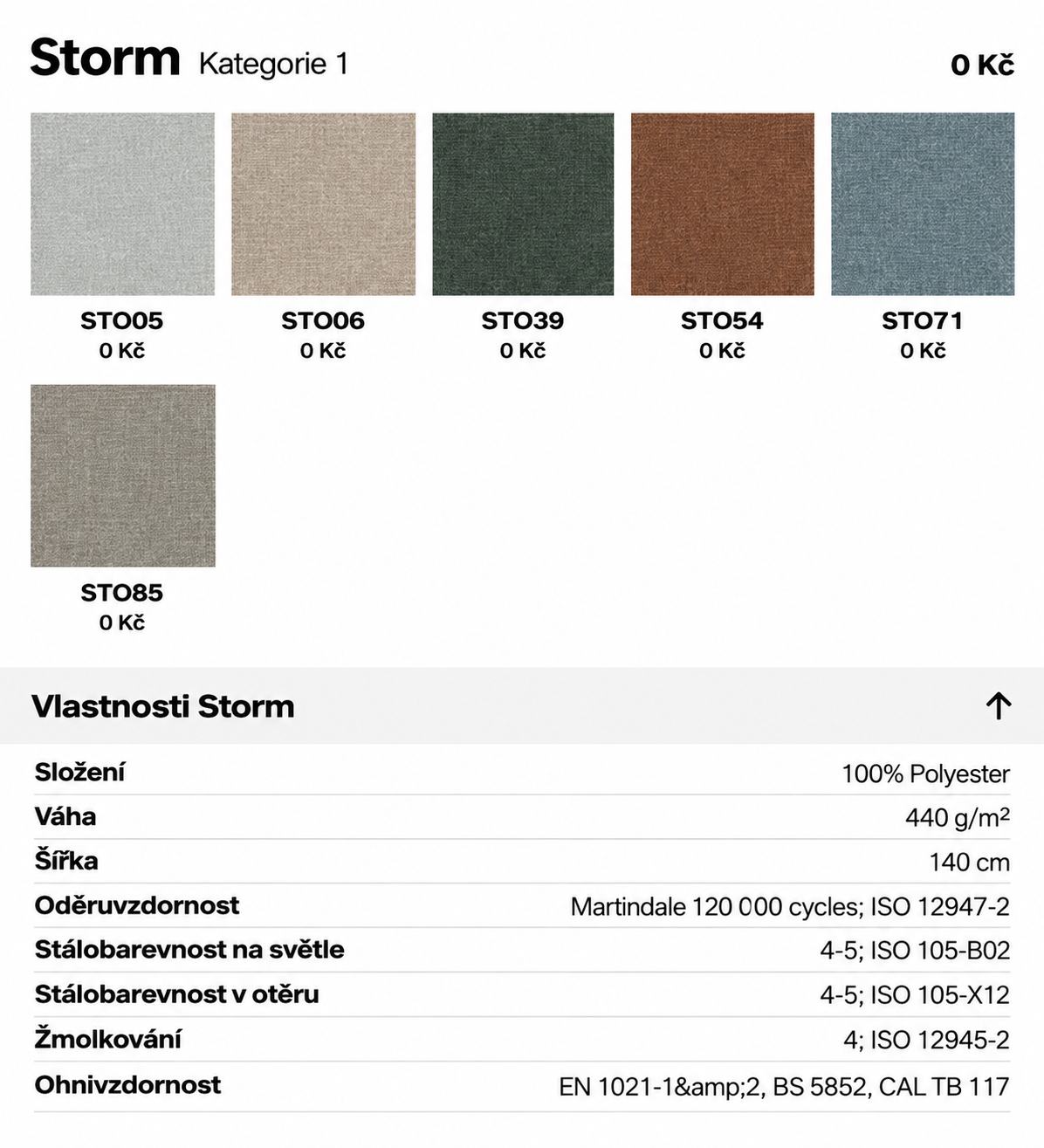 Potahové látky Storm Kategorie 1 
